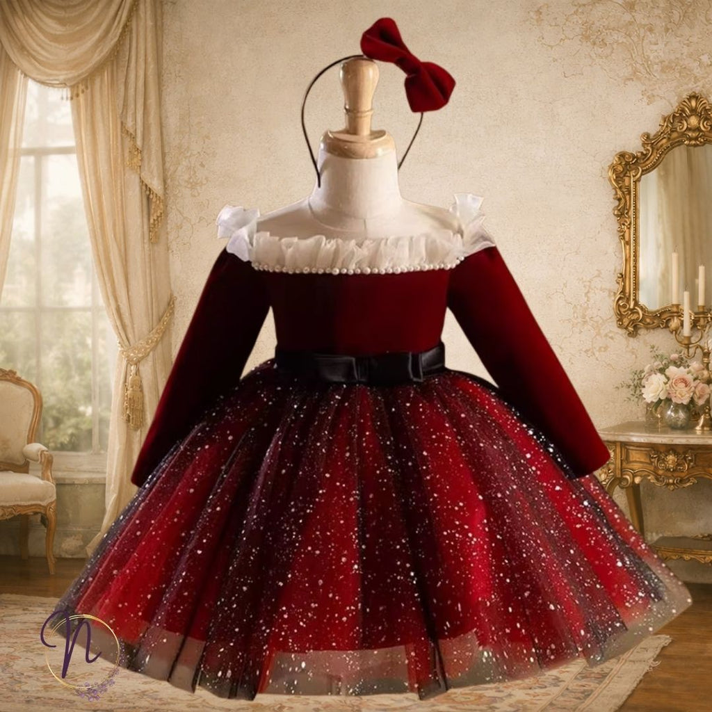 Crimson Velvet Sparkle Princess Dress