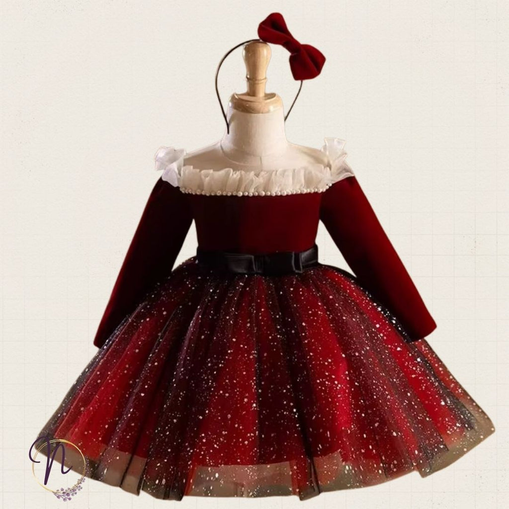 Crimson Velvet Sparkle Princess Dress