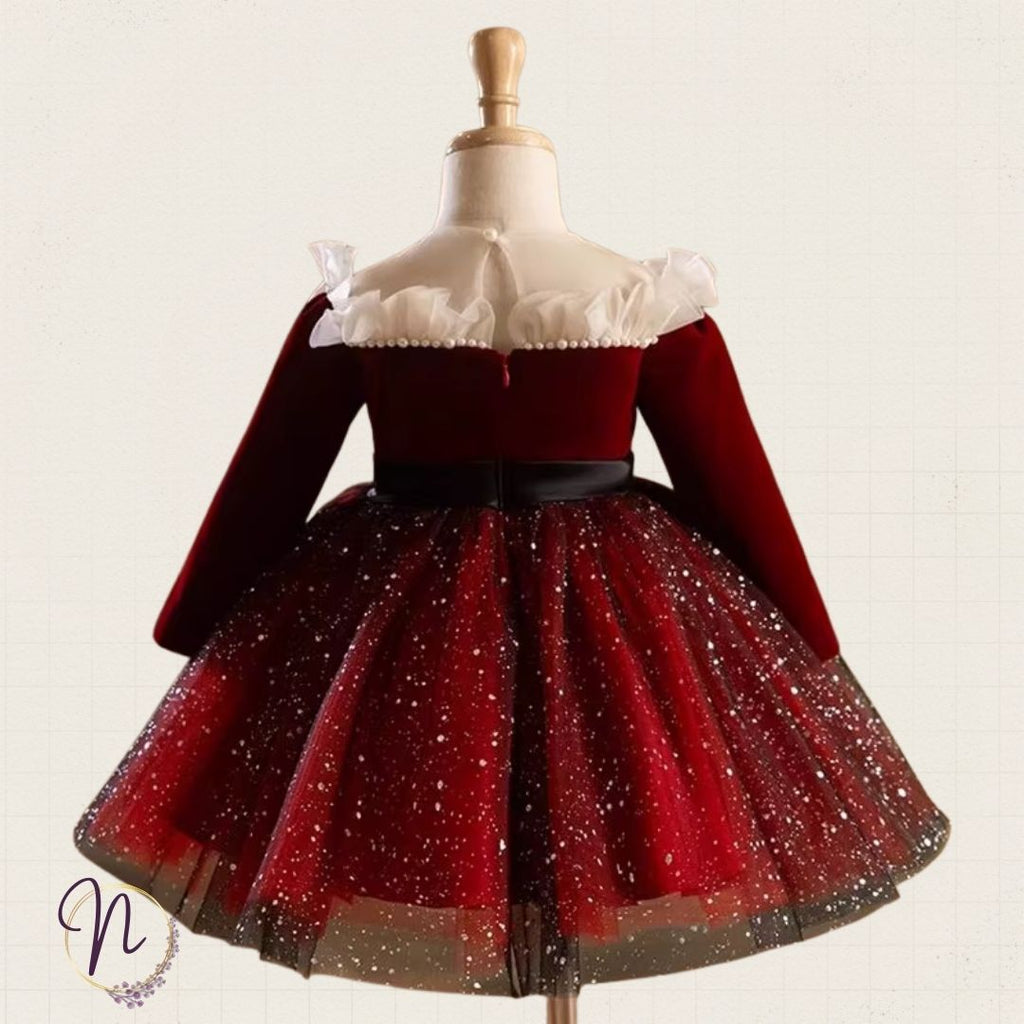 Crimson Velvet Sparkle Princess Dress