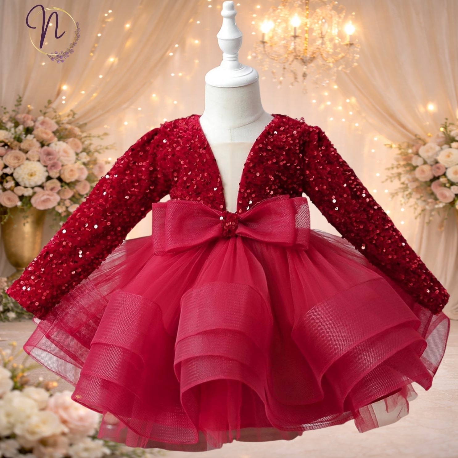 Ruby Sequin Layered Party Dress