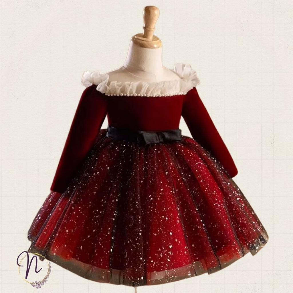 Crimson Velvet Sparkle Princess Dress
