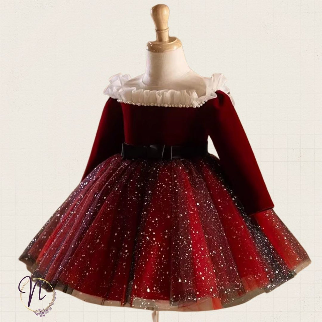 Crimson Velvet Sparkle Princess Dress
