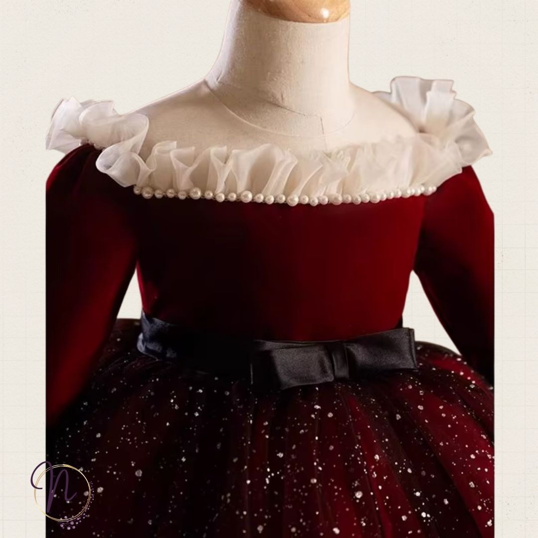 Crimson Velvet Sparkle Princess Dress