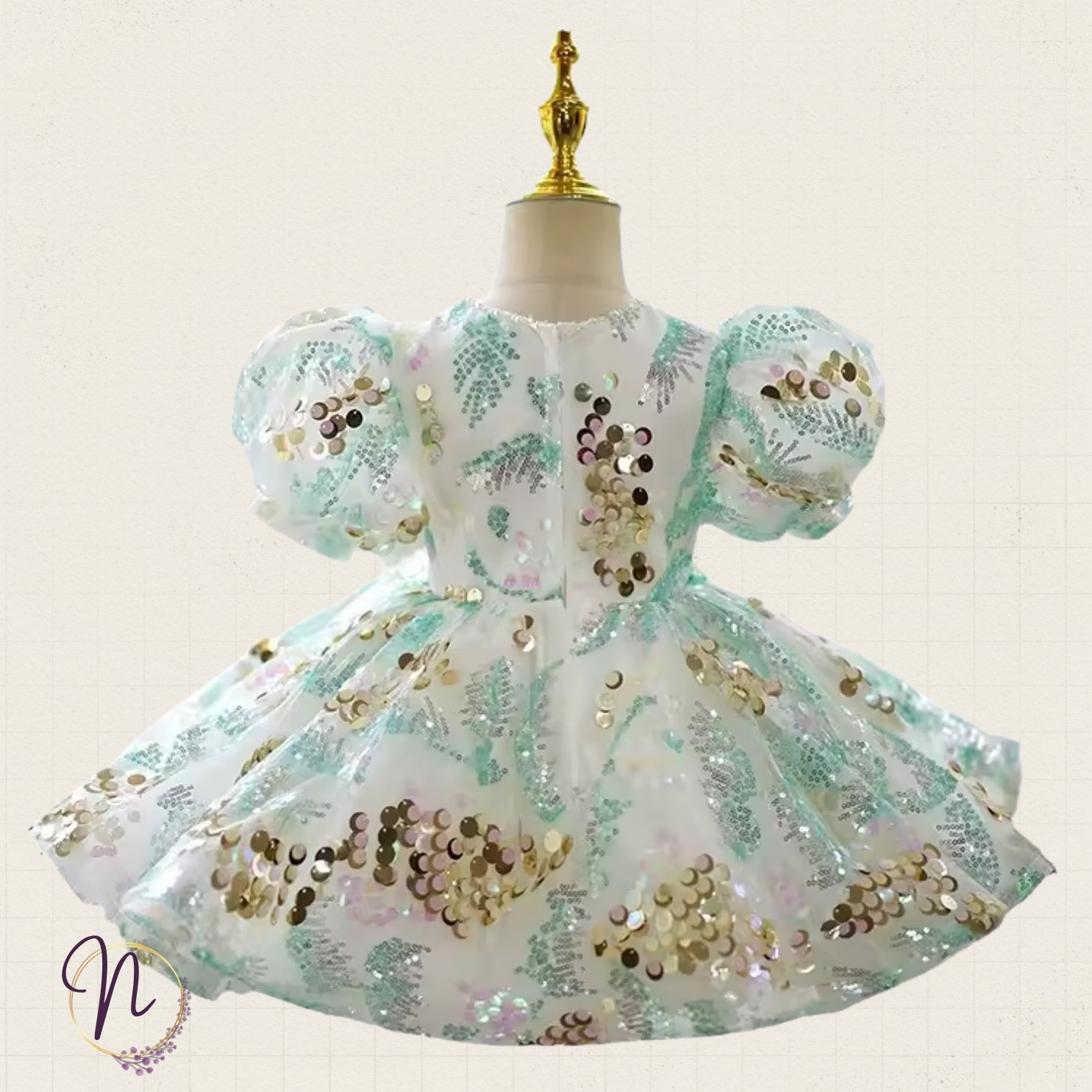Mint Gold Sequin Princess Dress