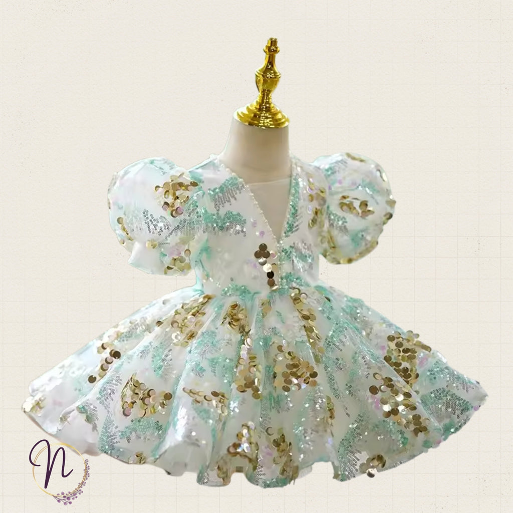 Mint Gold Sequin Princess Dress