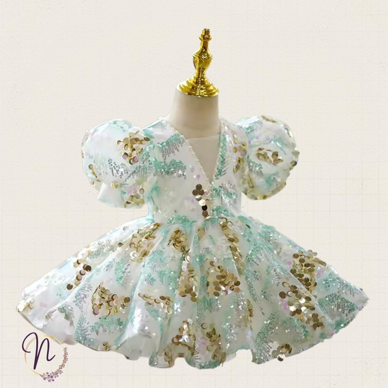 Mint Gold Sequin Princess Dress