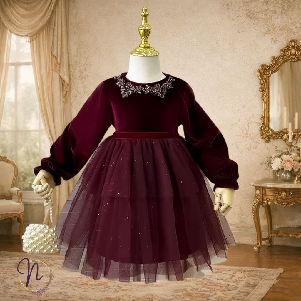 Burgundy Velvet Grace Princess Dress