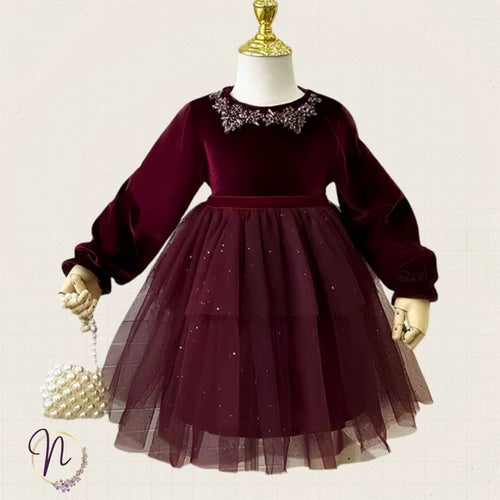 Burgundy Velvet Grace Princess Dress