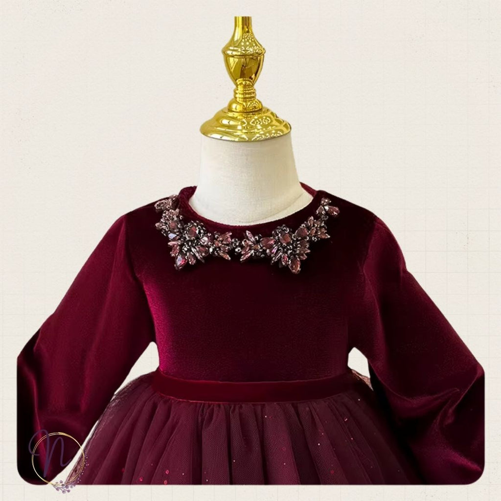 Burgundy Velvet Grace Princess Dress