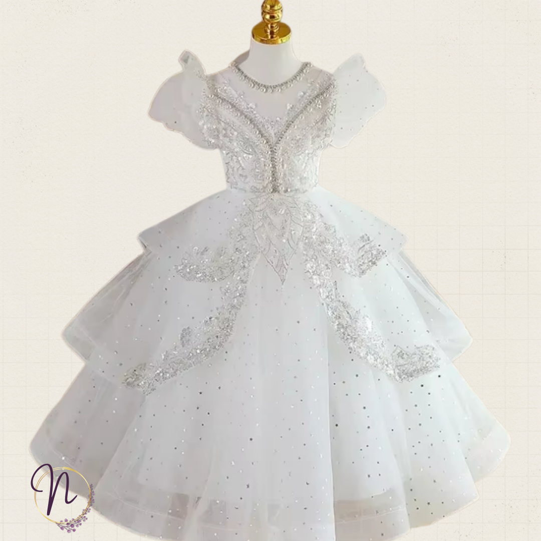 Sparkling Princess Gown with Puffed Sleeves