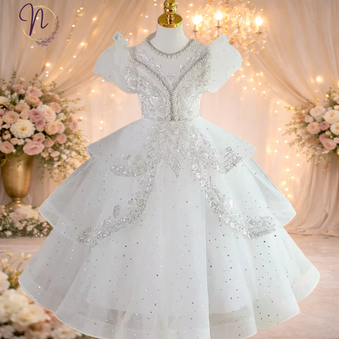Sparkling Princess Gown with Puffed Sleeves