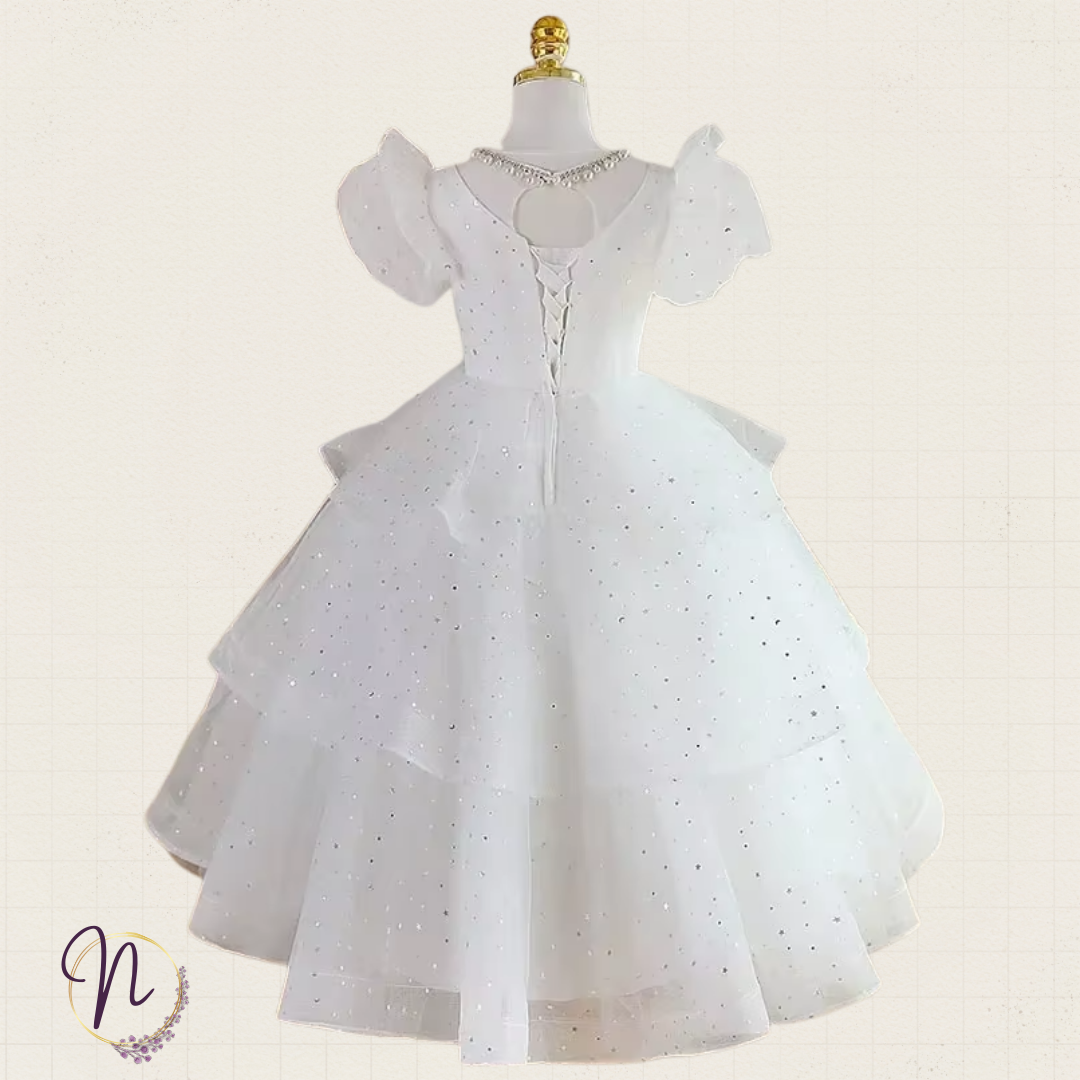 Sparkling Princess Gown with Puffed Sleeves