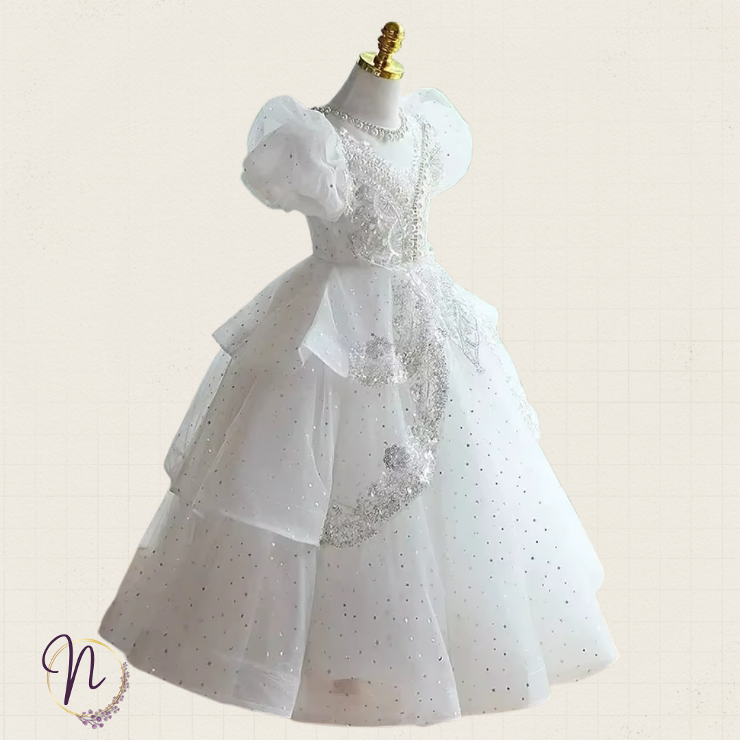 Sparkling Princess Gown with Puffed Sleeves