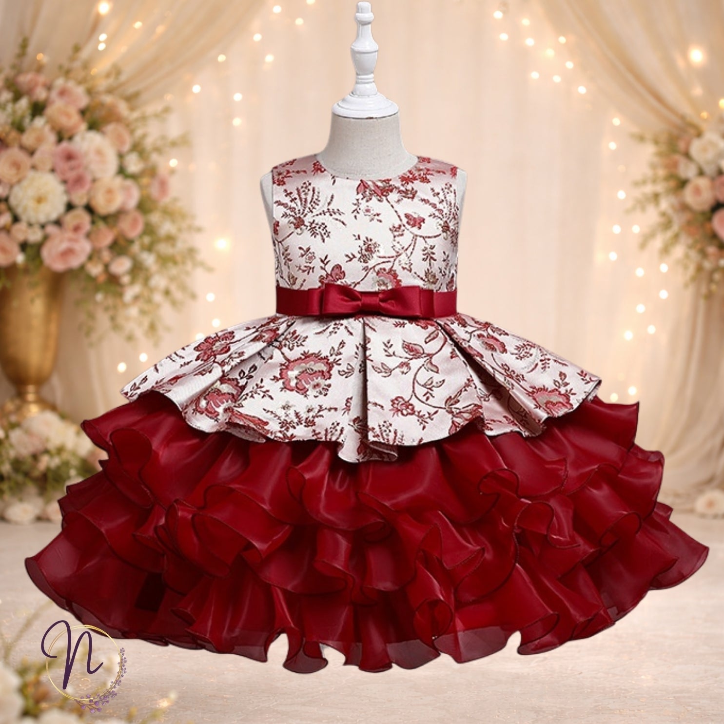 Scarlet Blossom Ruffle Party Dress