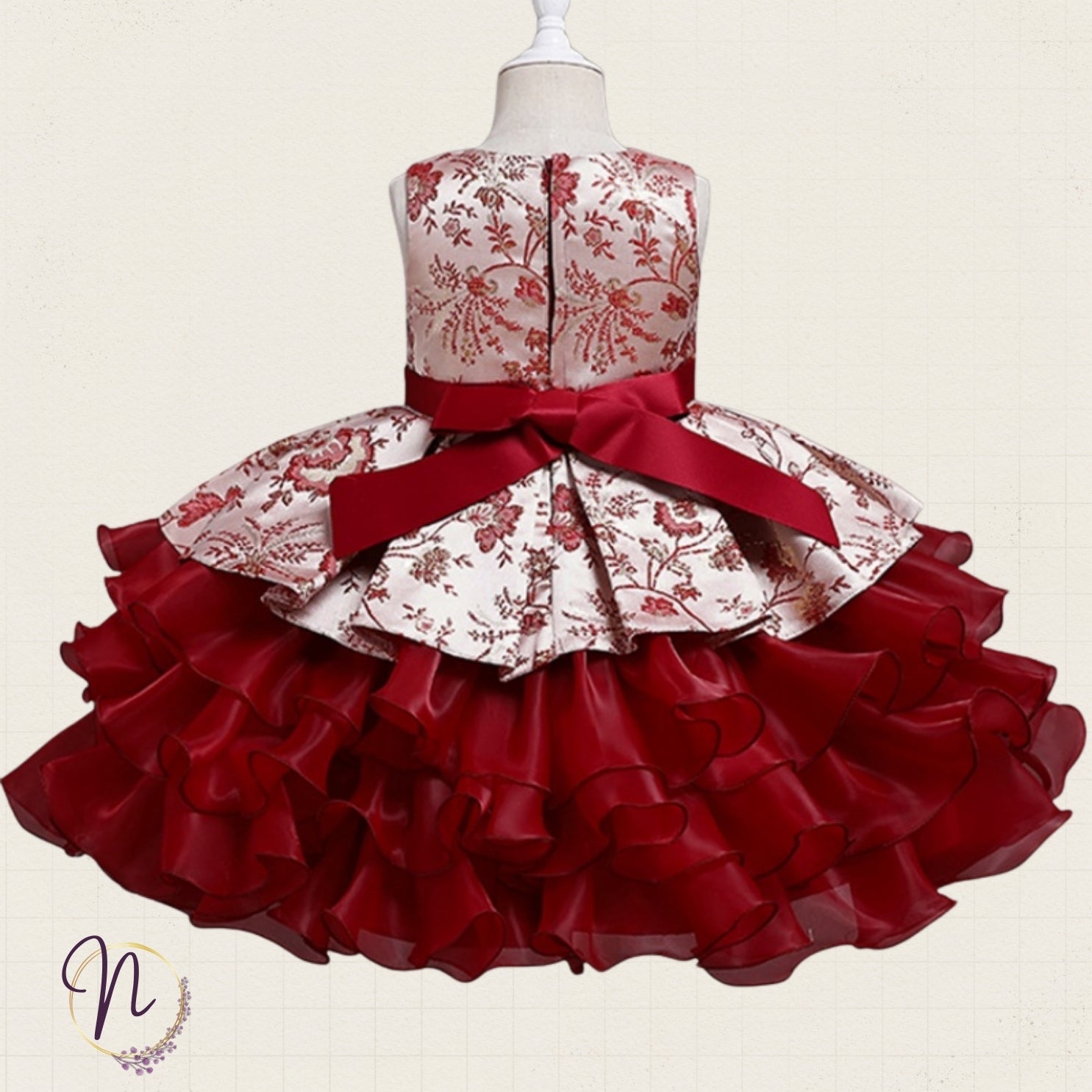 Scarlet Blossom Ruffle Party Dress