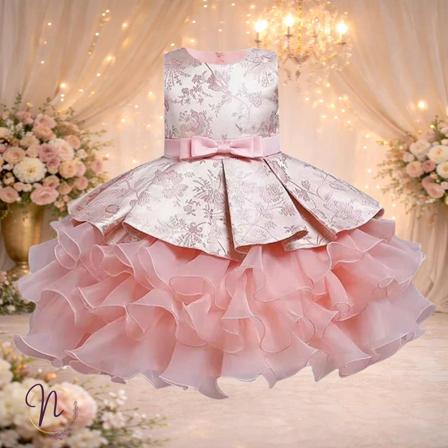 Blush Gold Princess Ruffle Dress
