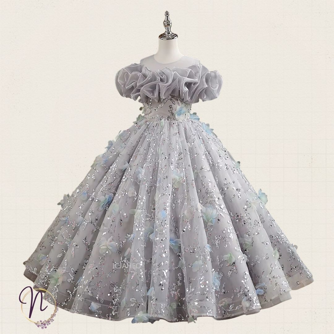 Silver Petal Couture Princess Dress