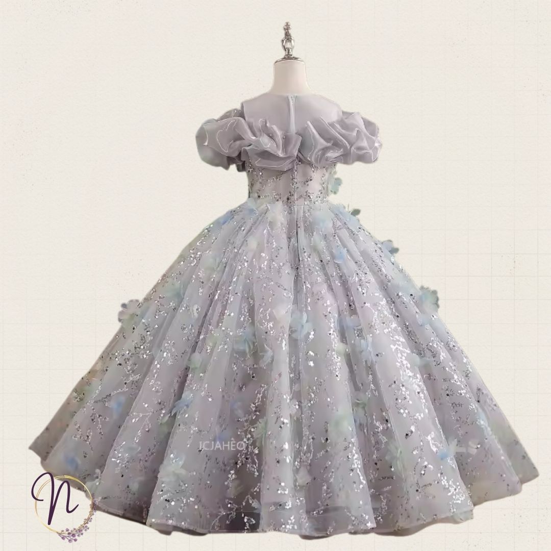 Silver Petal Couture Princess Dress