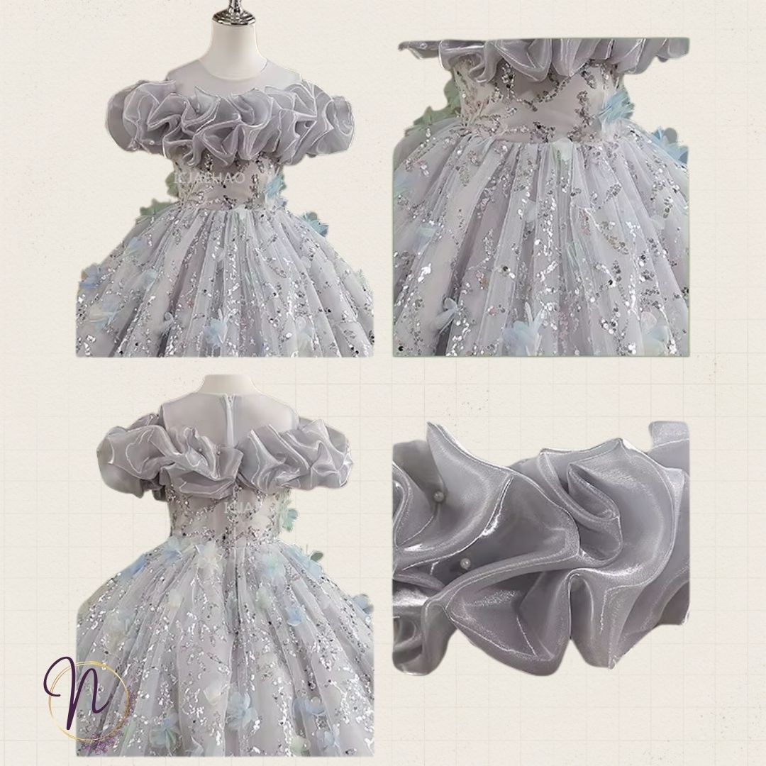 Silver Petal Couture Princess Dress