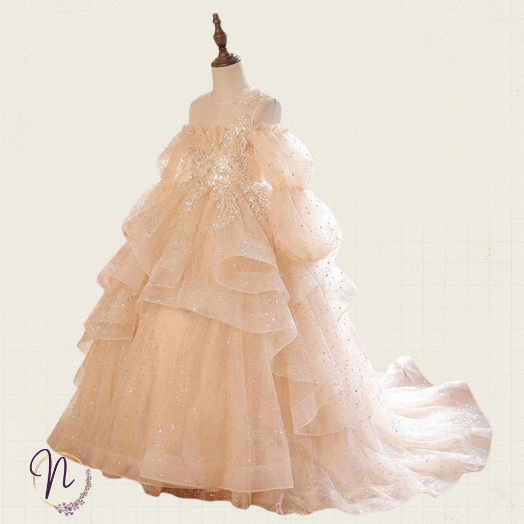 Champagne Stardust Ruffle Gown