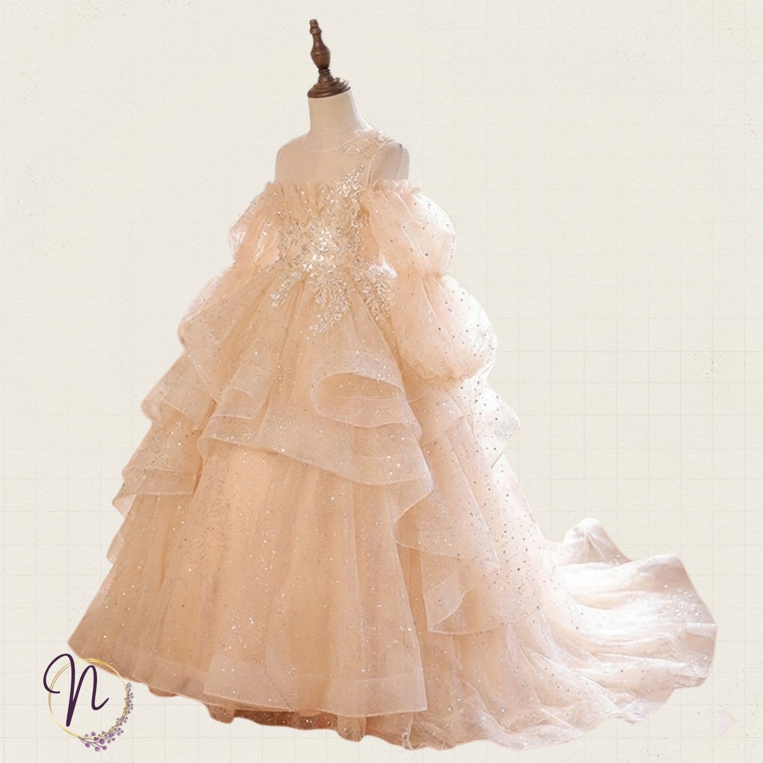 Champagne Stardust Ruffle Gown