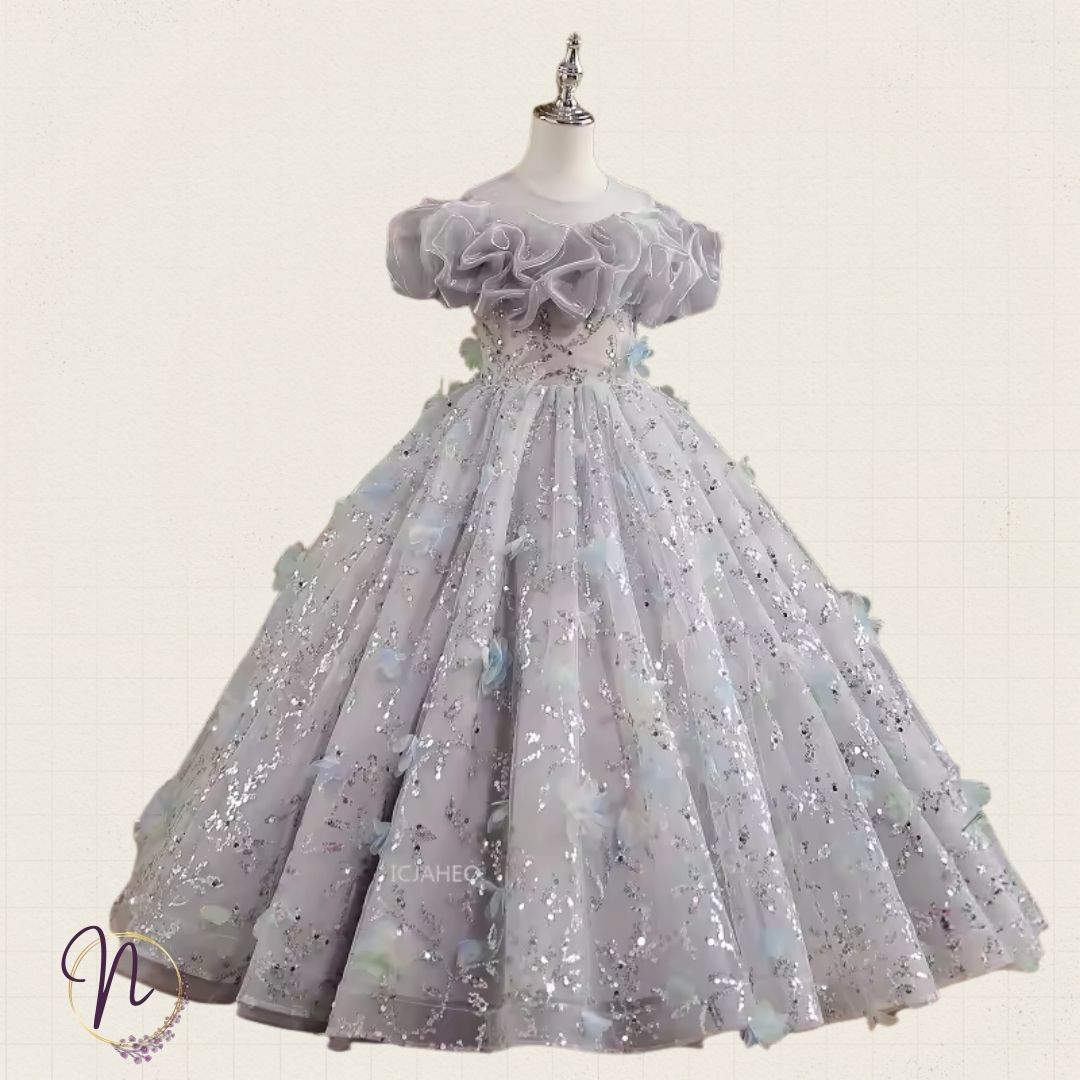 Silver Petal Couture Princess Dress
