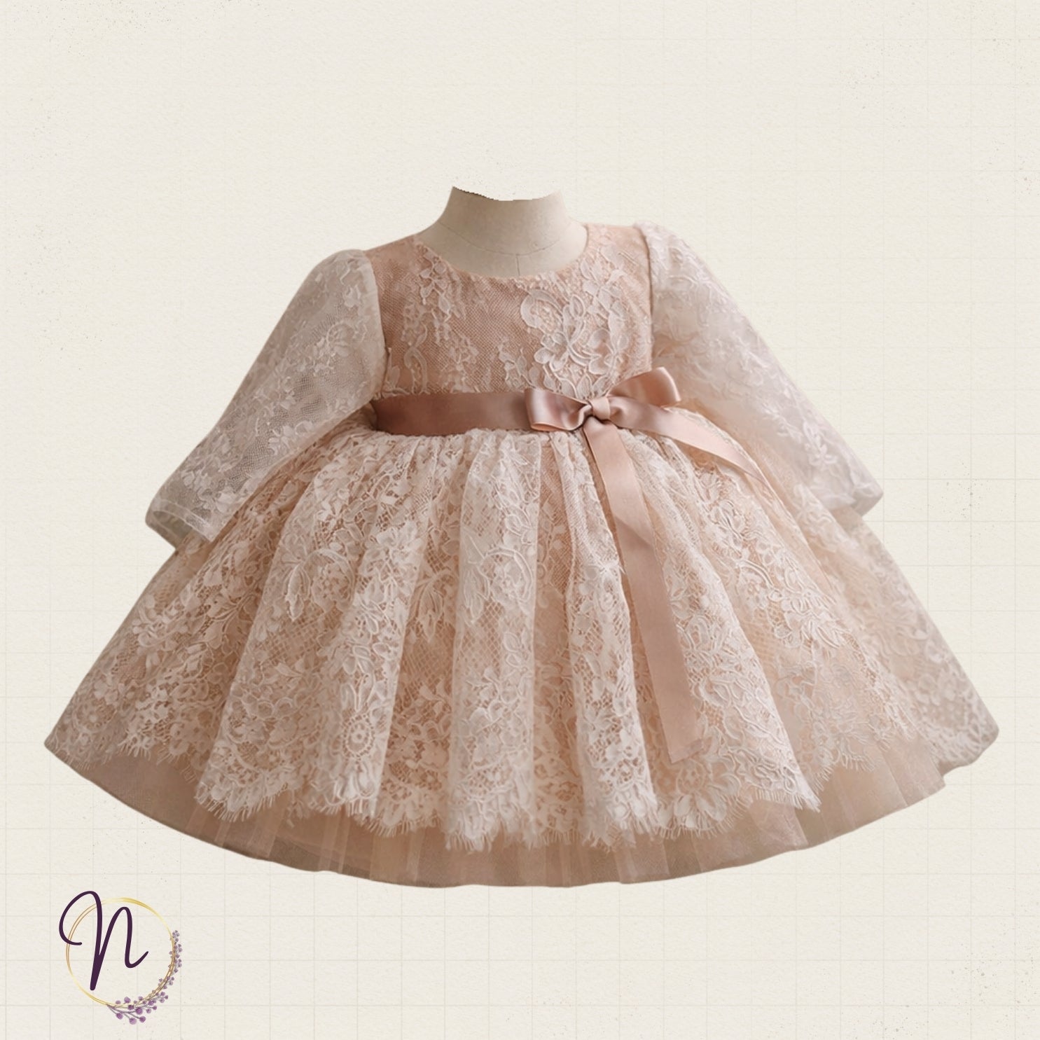 Ivory Lace Vintage Bow Dress