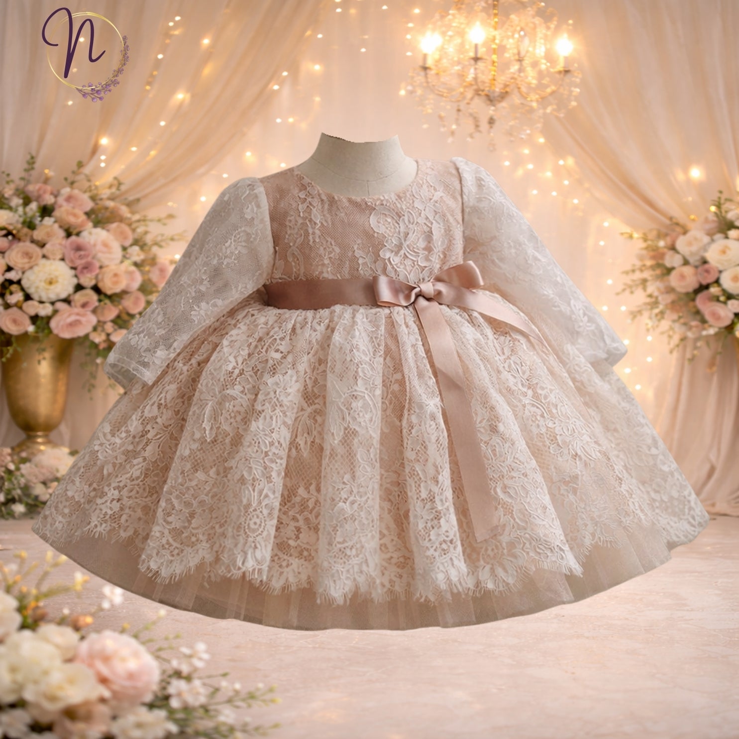 Ivory Lace Vintage Bow Dress