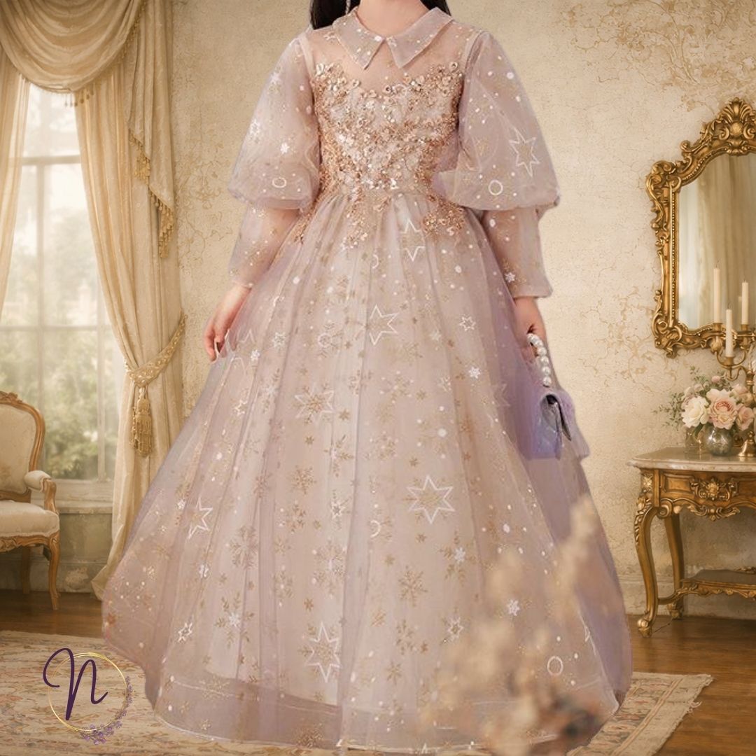 Golden Starry Tulle Princess Dress
