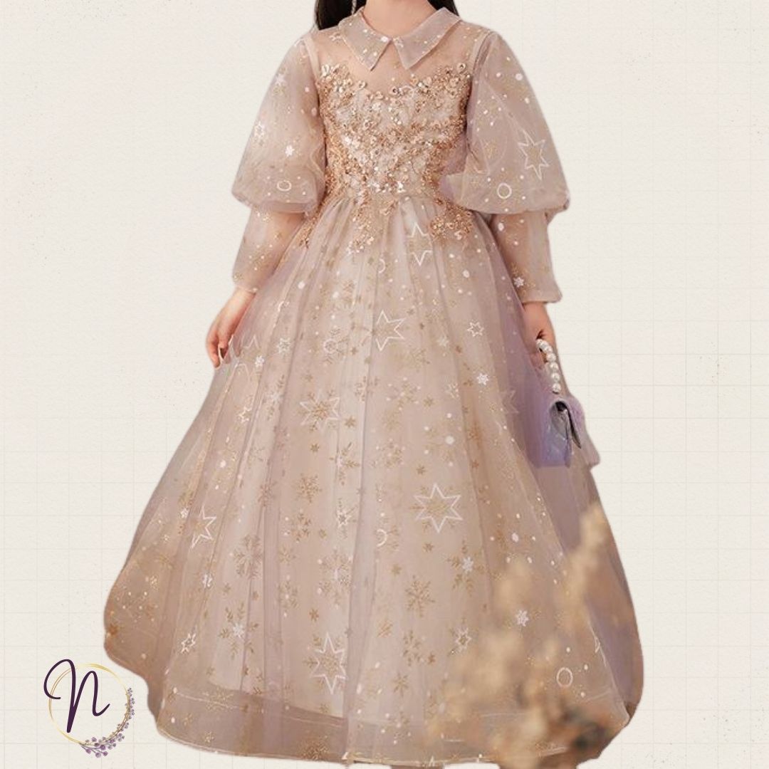 Golden Starry Tulle Princess Dress