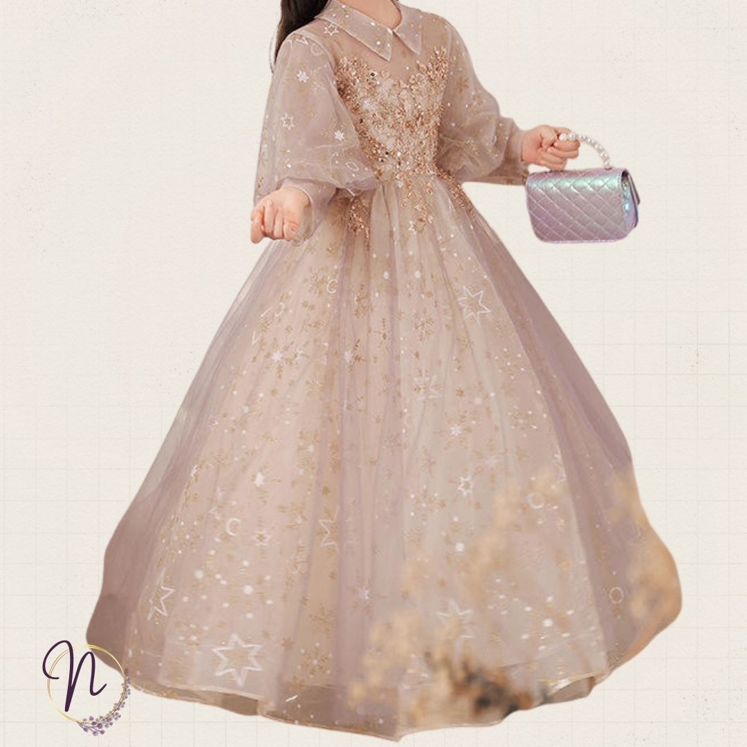 Golden Starry Tulle Princess Dress