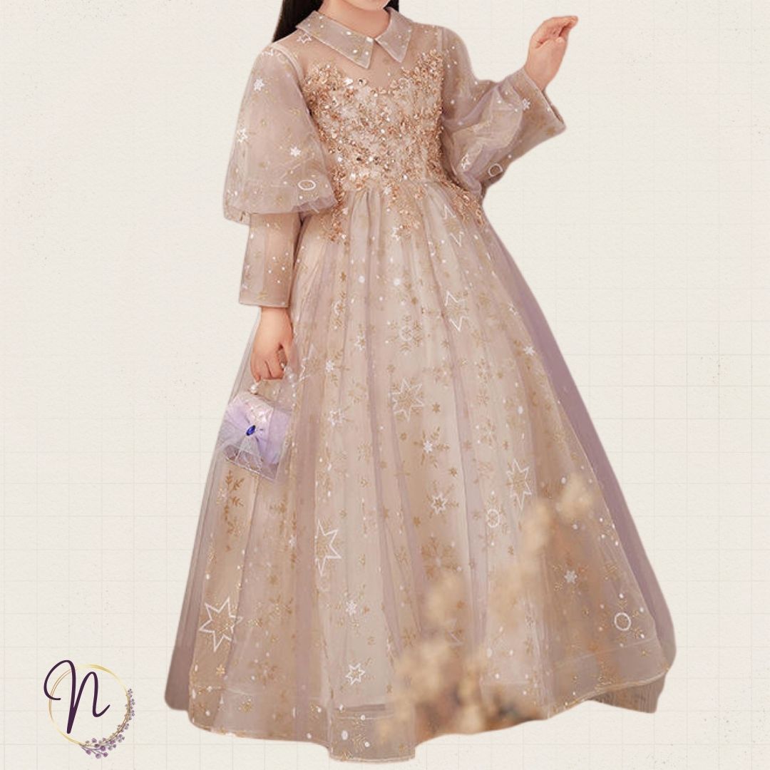 Golden Starry Tulle Princess Dress