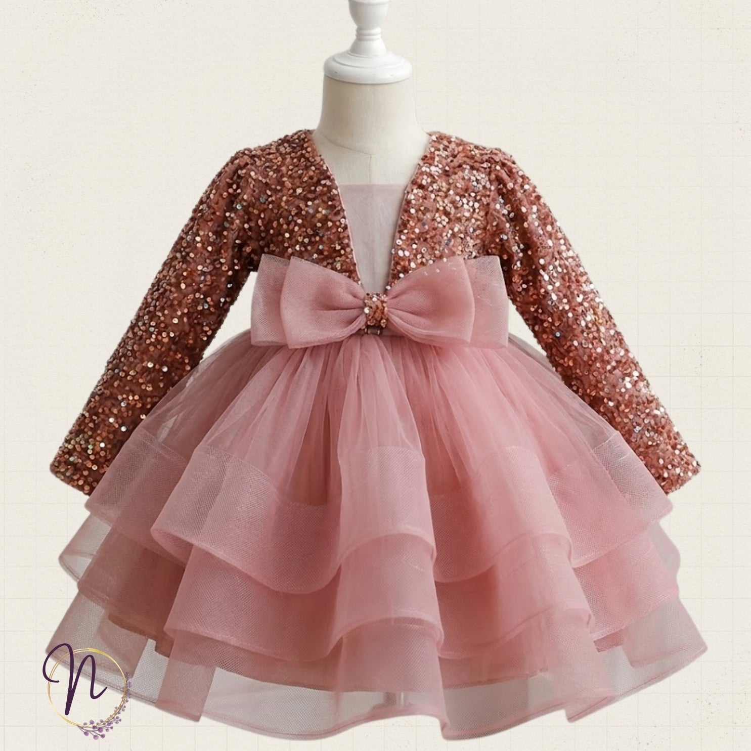 Rose Gold Sequin Tulle Party Dress