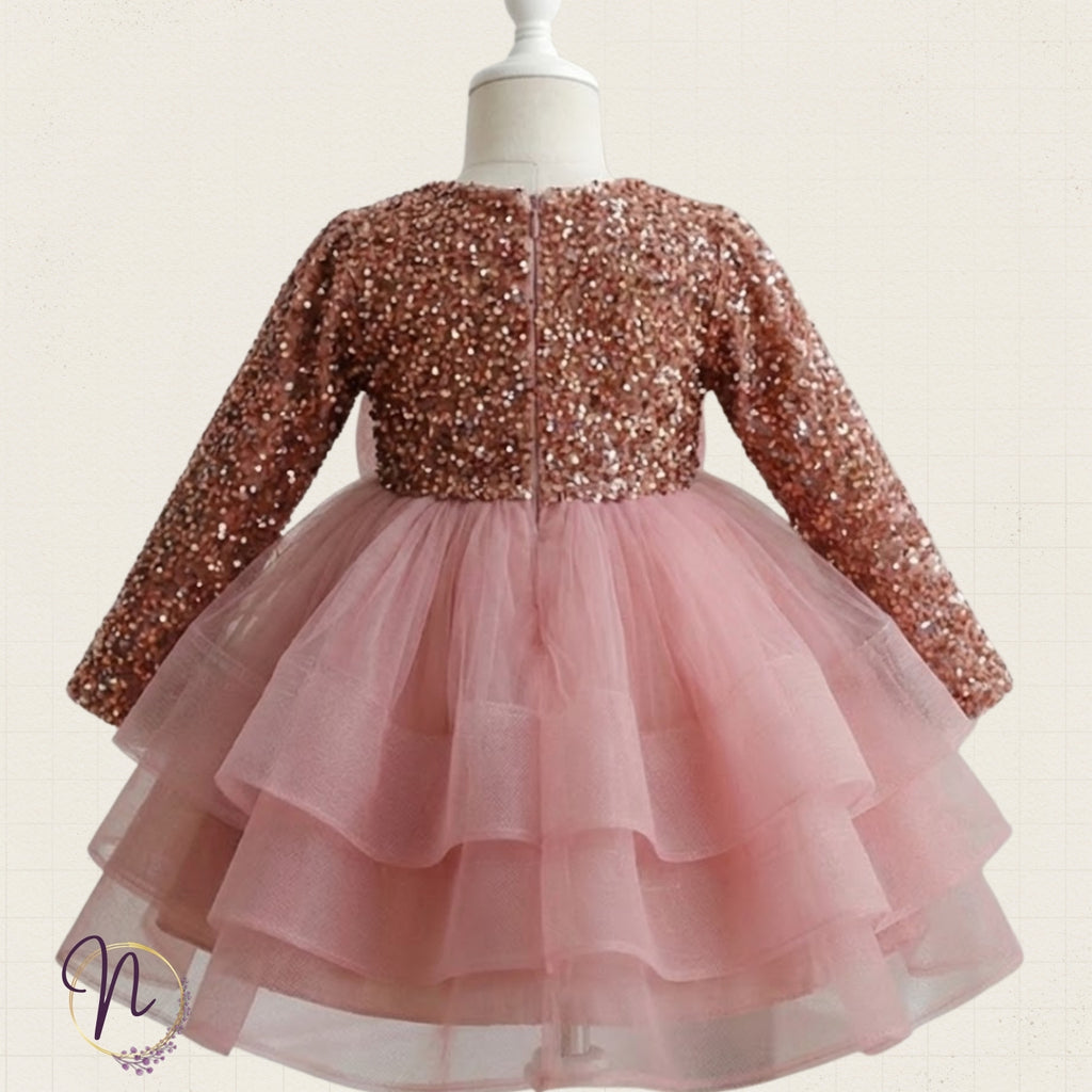 Rose Gold Sequin Tulle Party Dress
