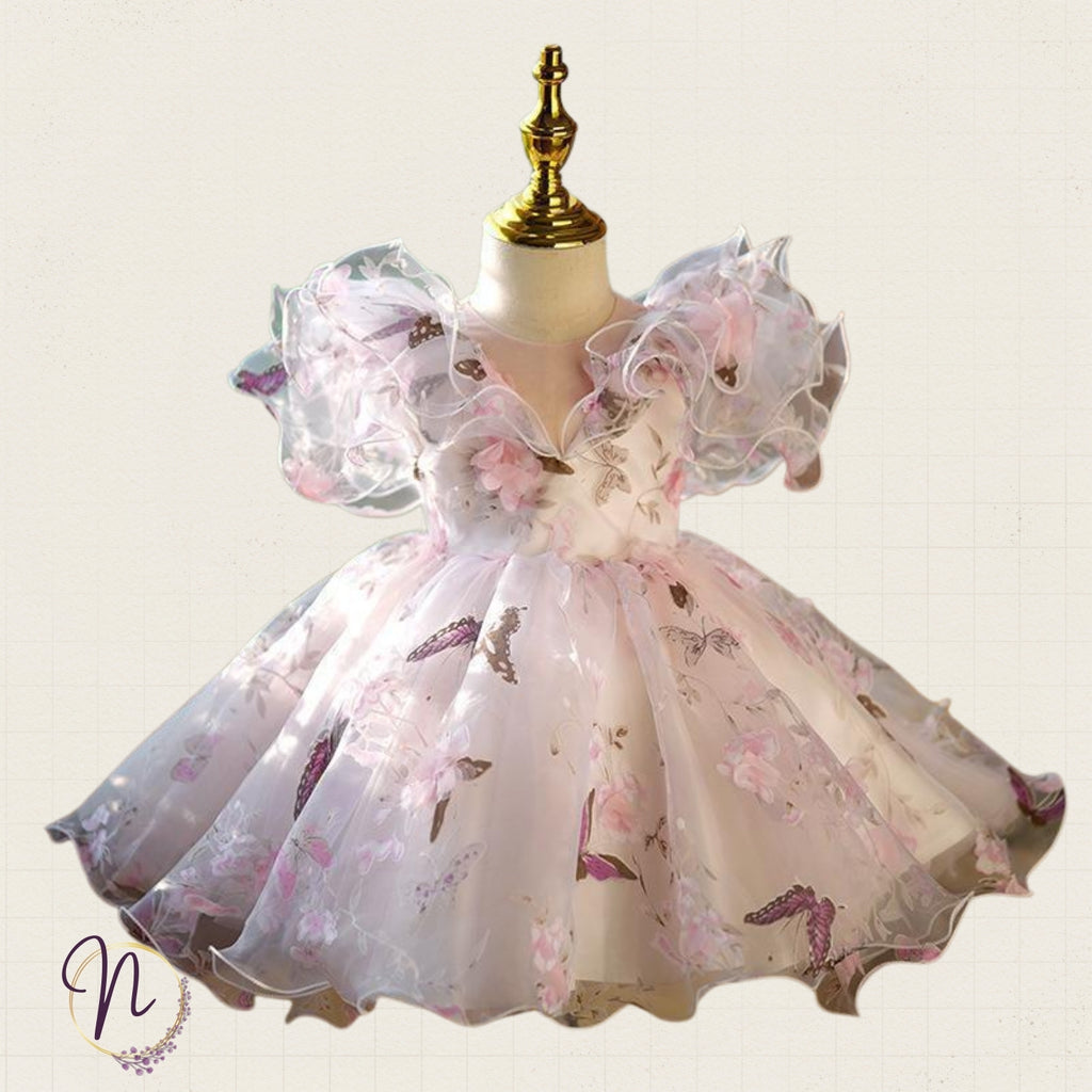 Lilac Butterfly Garden Ruffle Dress