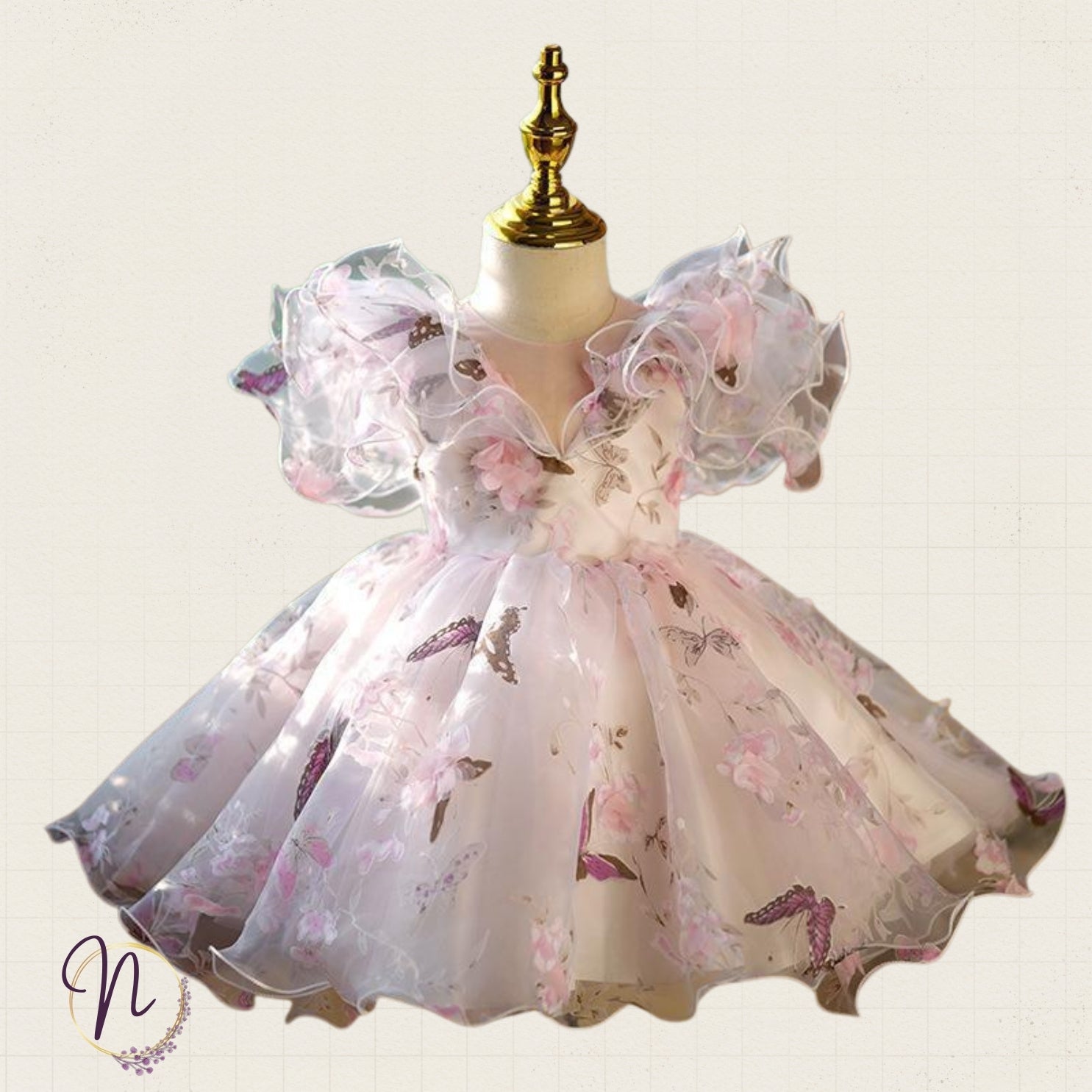 Lilac Butterfly Garden Ruffle Dress