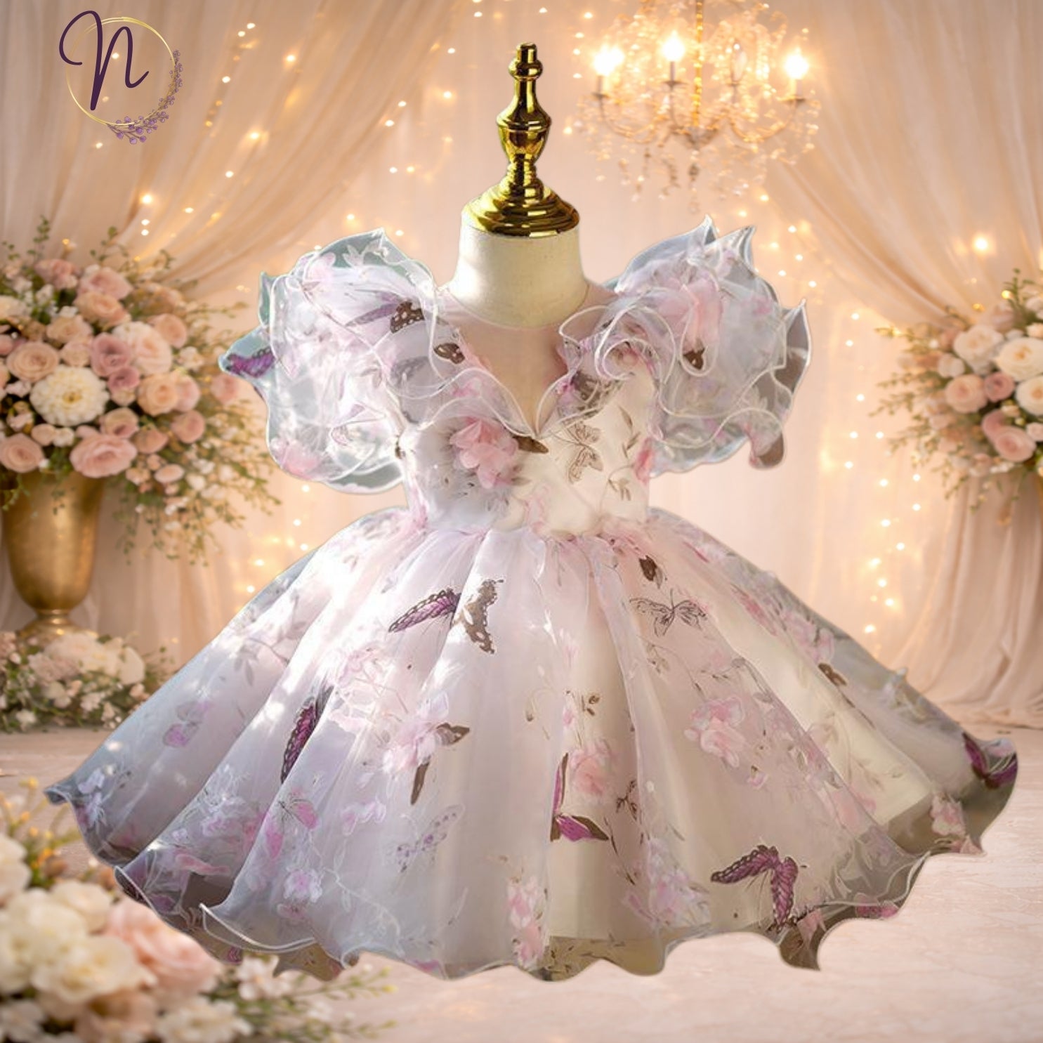 Lilac Butterfly Garden Ruffle Dress