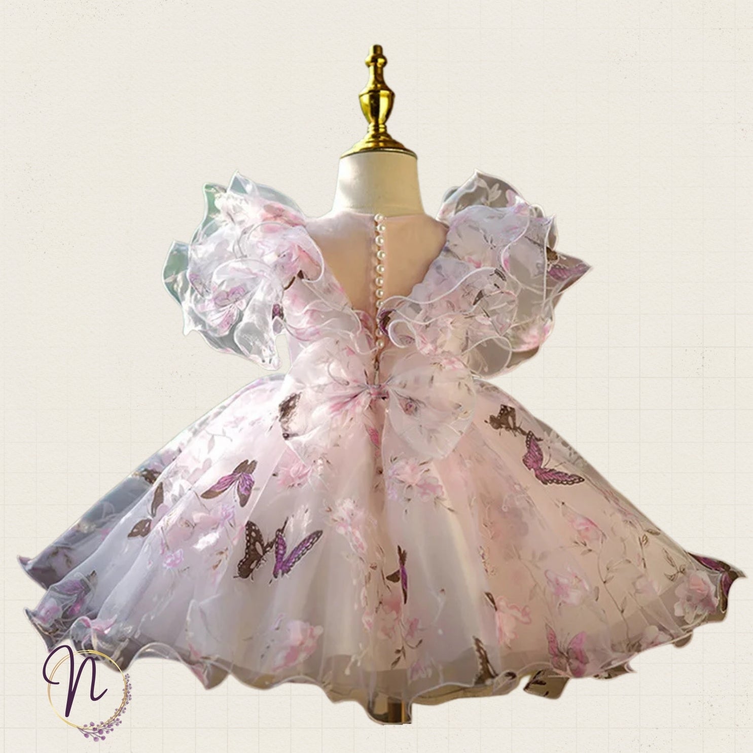 Lilac Butterfly Garden Ruffle Dress