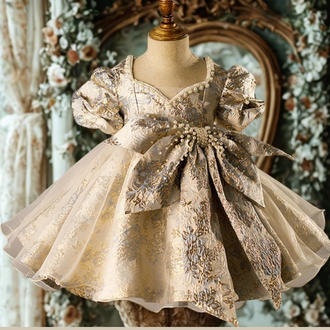 Elegant Gold Blossom Party Dress