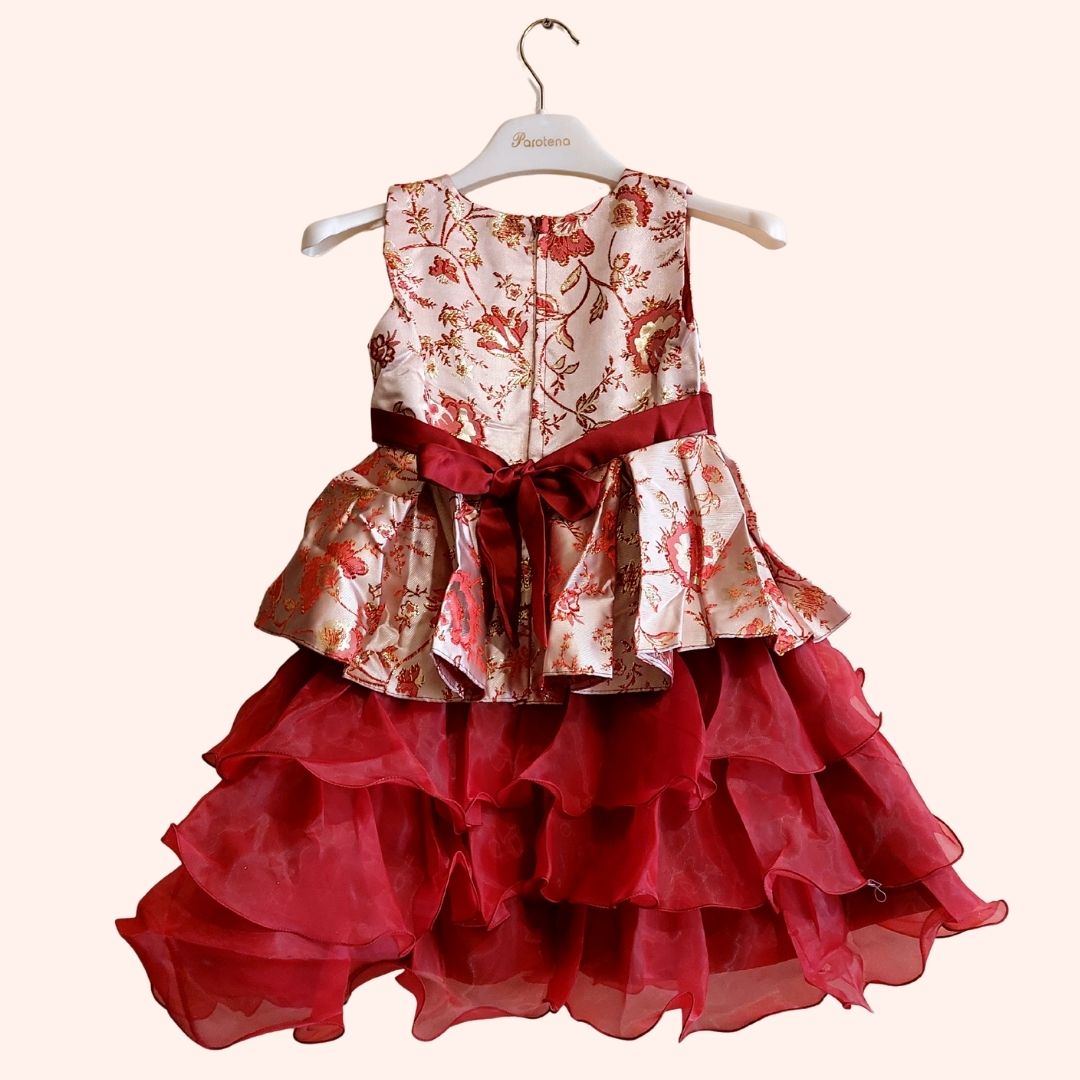 Scarlet Blossom Ruffle Party Dress