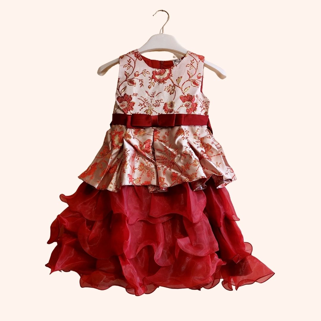 Scarlet Blossom Ruffle Party Dress
