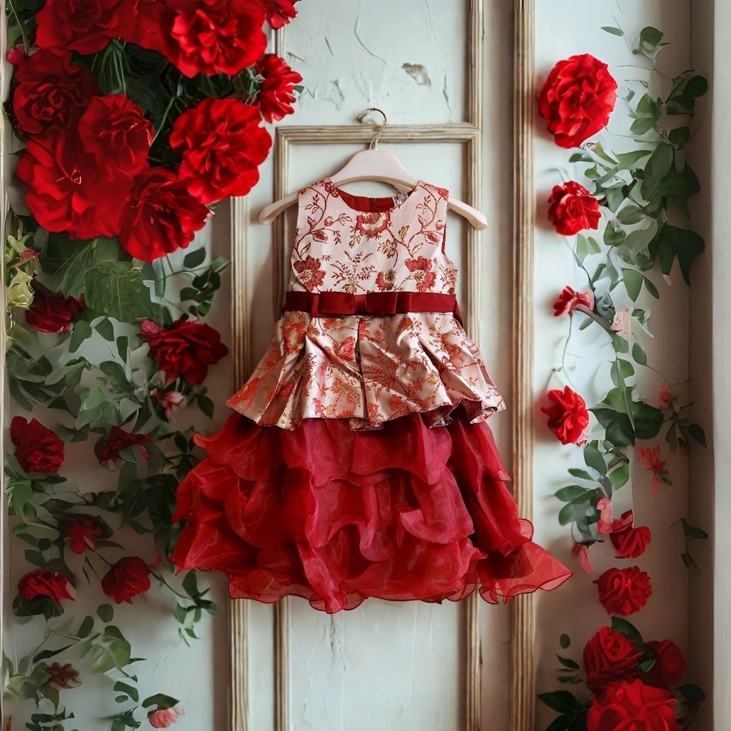 Scarlet Blossom Ruffle Party Dress