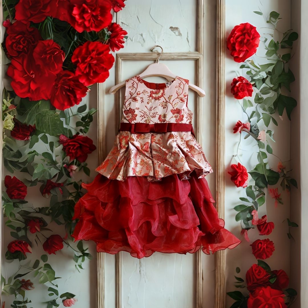 Scarlet Blossom Ruffle Party Dress