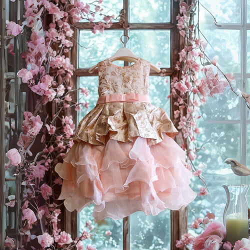 Blush Gold Princess Ruffle Dress