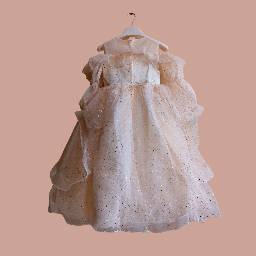 Champagne Stardust Ruffle Gown