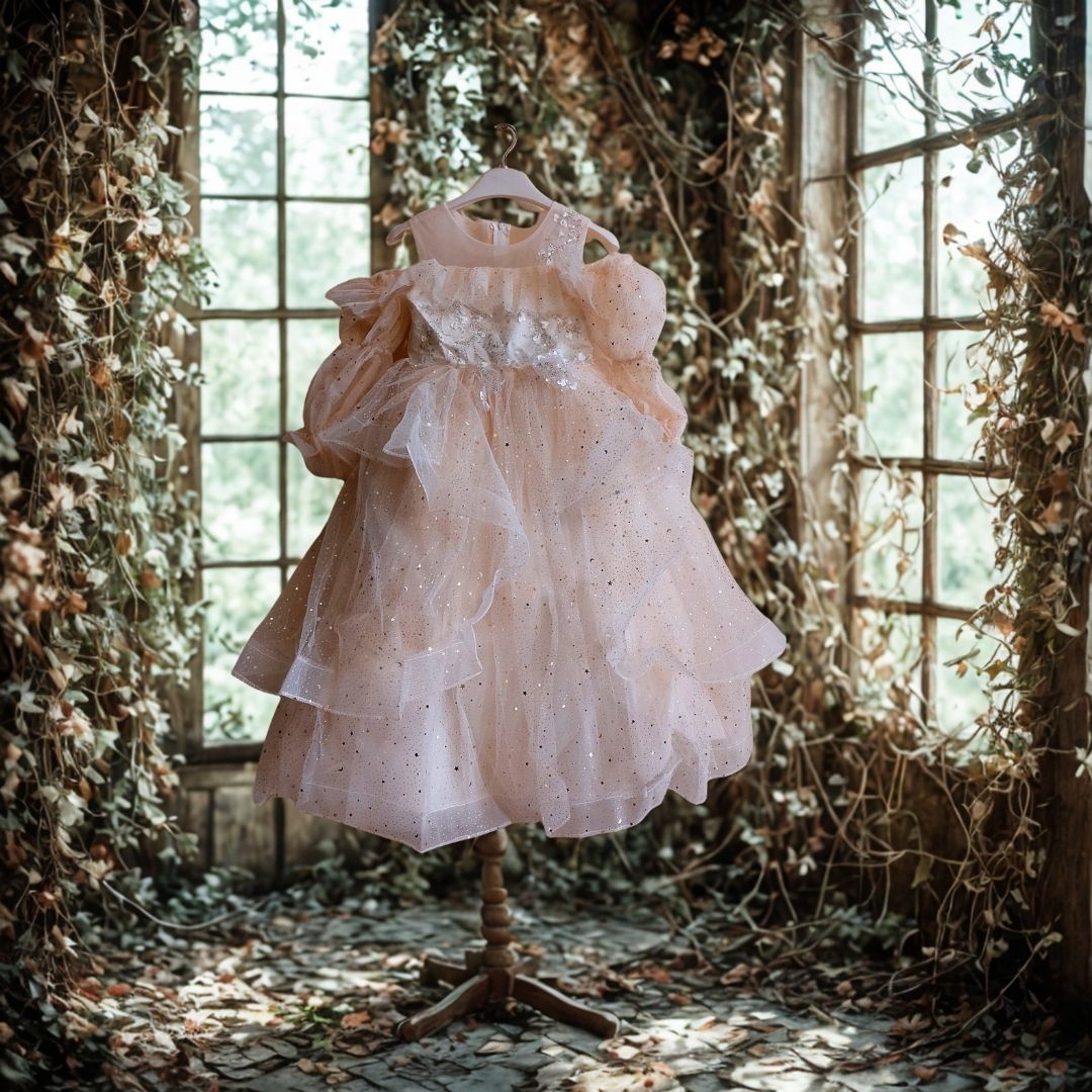 Champagne Stardust Ruffle Gown