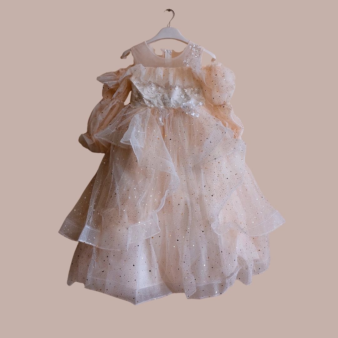 Champagne Stardust Ruffle Gown