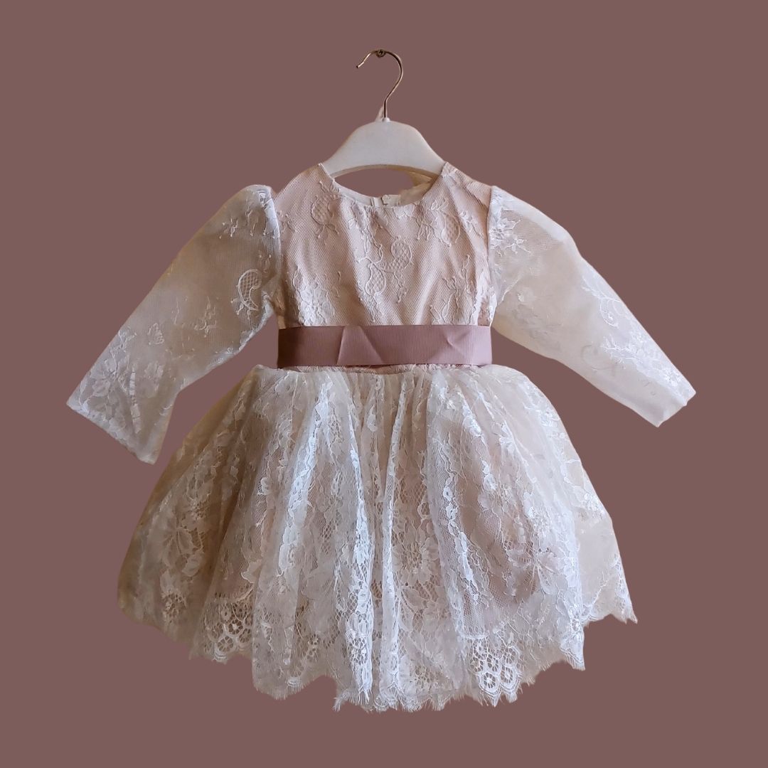 Ivory Lace Vintage Bow Dress