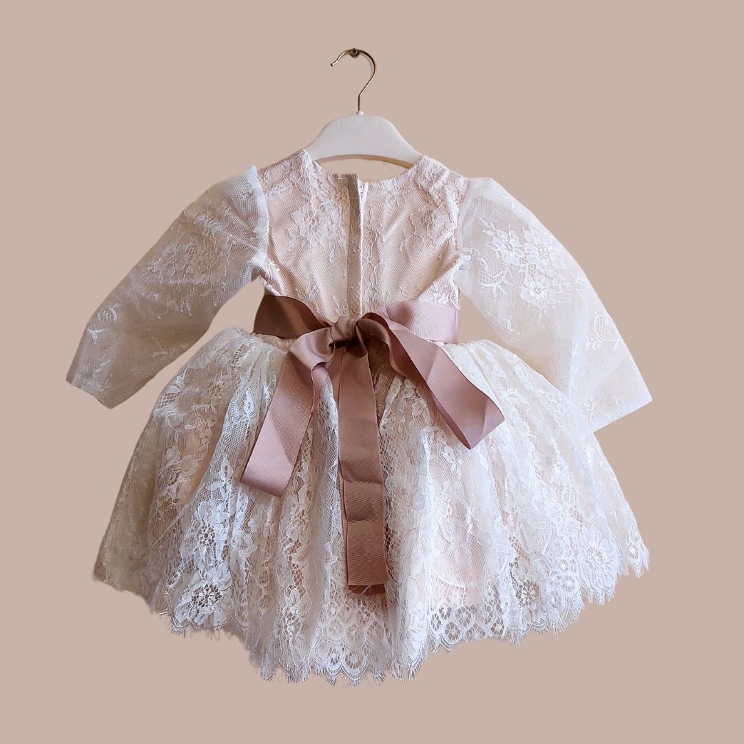 Ivory Lace Vintage Bow Dress