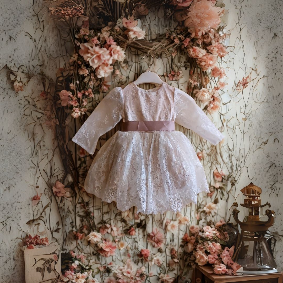 Ivory Lace Vintage Bow Dress